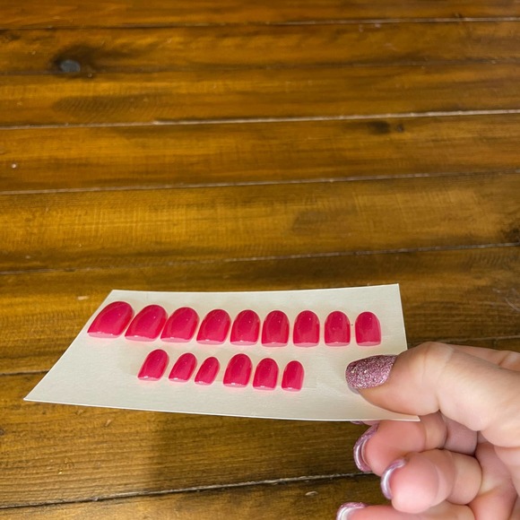 Hot Pink w Orange Gold Shimmer Polished & Glazed Nails|Press On Nails|V Day Mani - Picture 6 of 10